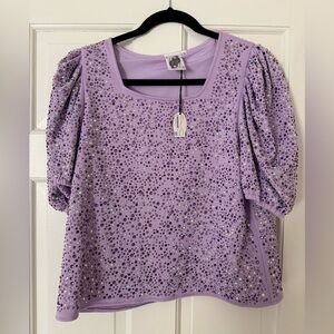 QUEEN OF SPARKLES Lavender Sequin Puff-Sleeve Top